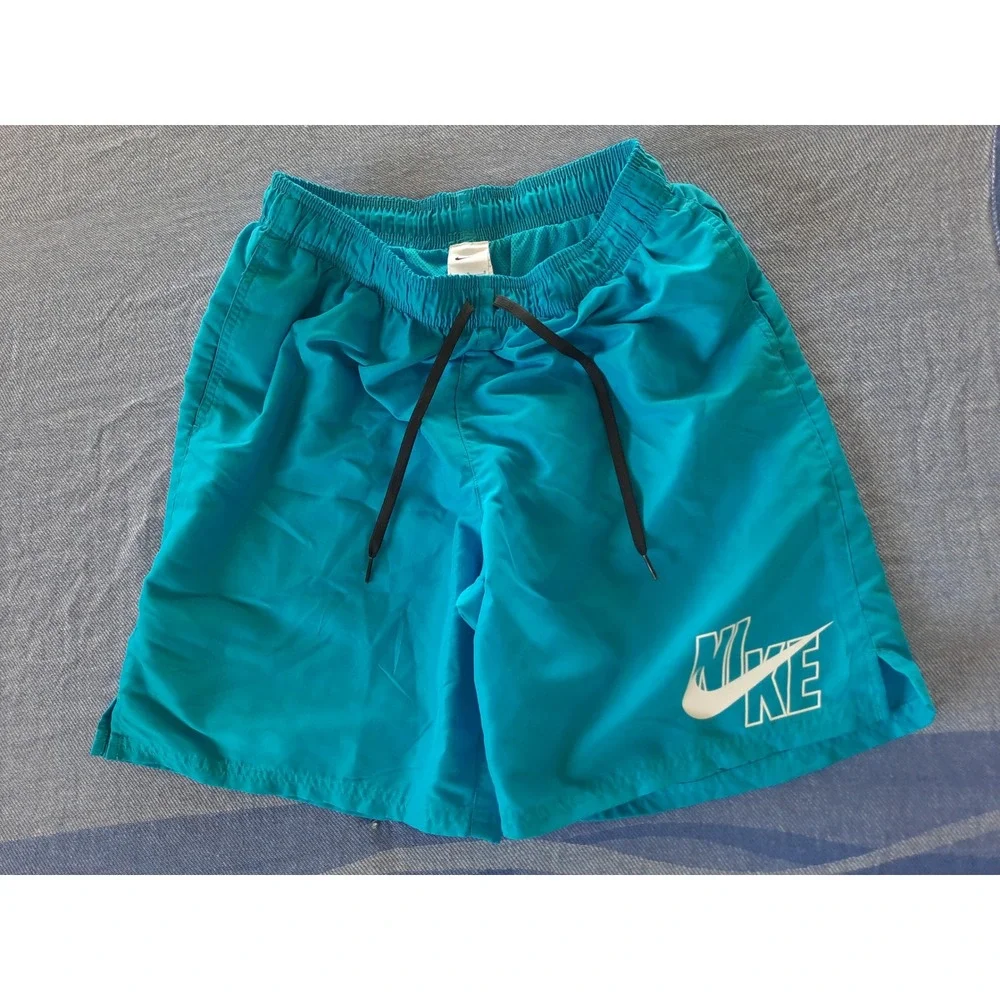 Nike Mens Swim Volley Drawstring stretch Shorts Teal Blue Logo NESSA565 Large